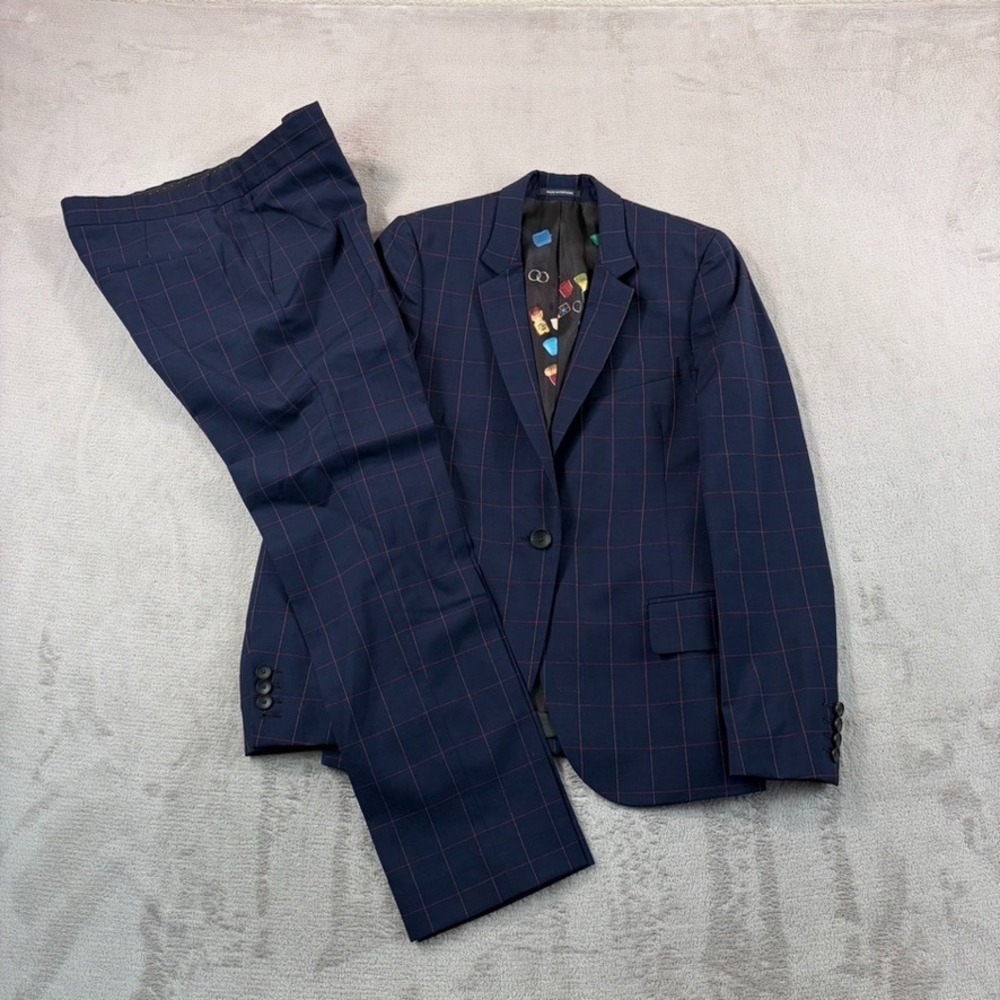 Paul Smith 2 Piece Single Breasted Suit in Navy Wool WindowPane Women 40 $1125